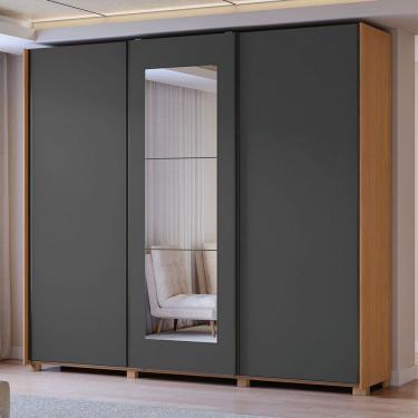 Imagem de Guarda-Roupa Casal Eloy 3 Portas 4 Gavetas com Espelho Canela/Grafite - Kappesberg