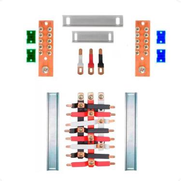 Imagem de Kit Barramento Trifásico Isolado 100A para 16 Circuitos com Placa de P