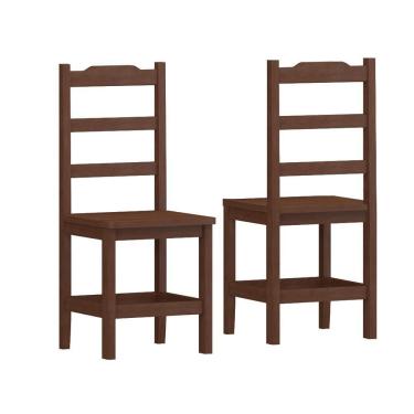 Imagem de Kit Com 2 Cadeiras De Jantar Madeira Maciça Perola Castanho Sem Estofado Castanho