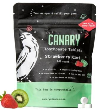 Imagem de Pasta de dente Canary Nano Hydroxyapatite Tabletes Morango Kiwi - Remineralizante, sem flúor, todas as abas naturais com xilitol - Ótimo para crianças, sem plástico - 240 unidades