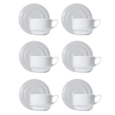 Imagem de Germer, Conjunto de xícara e pires para chá em porcelana, modelo Laguna, 240 ml, 12 unidades (6 conjuntos), Branco