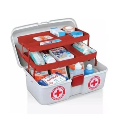 Imagem de Caixa Remedio, Maleta Primeiros Socorros, Organizadora de Medicamentos E ReméDios com 2 Bandejas Kit EmêRgencia, Adequado para AssistêNcia MéDica Domiciliar