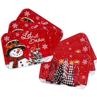 Imagem de JarThenaAMCS 6 bandejas para servir de Natal, boneco de neve vermelho, árvore de Natal, prato de melamina, pratos de servir para festas, lanches, frutas, sobremesas, suprimentos