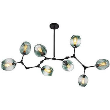 Imagem de Lustre E27 Nordic Glass Ball Chandelier Altura ajustável, Lustre preto fosco, E26 Metal Hand Blow Branches Pendant Light, Luminárias de globo de meados do século de 79"