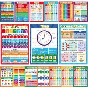Imagem de EggSun 16 peças de pôsteres de matemática para decoração de sala de aula, tabelas de multiplicação matemática de 28 x 40 cm para professores, jardim de infância, material escolar, sala de aula, quadro