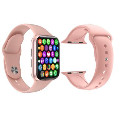 Imagem de Kit 1 Relógio Inteligente Smartwatch W34 S Rosa Android Ios + 1 Pulseira Extra Silicone Rosa