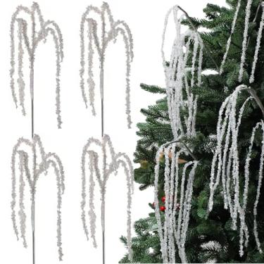 Imagem de Giegxin 4 Palhetas de árvore de Natal de cristal, 79 cm, galho gelado pendurado com glitter de cristal prateado com lascas de pedra brilhante para árvore de Natal, vaso de guirlanda para casa