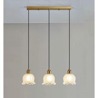 Imagem de 3 Lustres de vidro leitoso com 3 luzes, teto alto para hall de entrada, escada, 5 luzes, luminária pendente de flores, escada, dourado, meados do século, moderno, luminária suspensa para coz