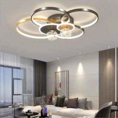 Imagem de Luminária de teto LED para sala de estar com controle remoto, cor da luz/brilho ajustável, anéis de acrílico de alumínio, luz de teto interna para restaurante e quarto (C/82CM/114W)
