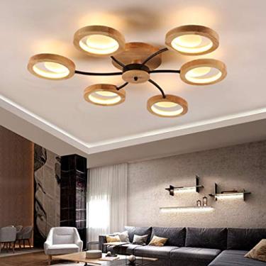 Imagem de Luminária de teto LED nórdica moderna de madeira com controle remoto, lustre grande para sala de estar, luminária criativa para escritório, quarto, decoração para sala de jantar, cozinha, il