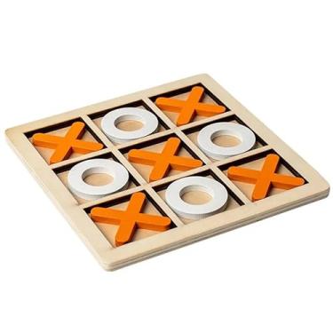 Imagem de Jogo da Velha em Madeira, 14,5 x 14,5 cm, Brinquedo Educativo Montessori, Peças Laranja e Branco