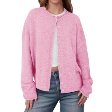 Imagem de Suéter Saodimallsu feminino de malha rosa com botões