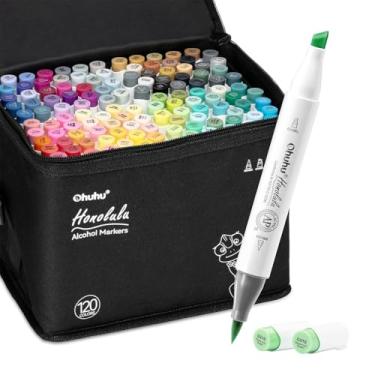 Imagem de Marcadores Artísticos 120 Cores Ponta Dupla Pincel e Cinzel à Base de Álcool, Kit Completo para Desenho, Ilustração, Mangá e Artistas Profissionais e Estudantes