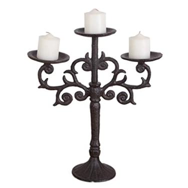 Imagem de Castiçal retrô estilo europeu ferro fundido três cabeças castiçal mesa de cera vela antiga mesa clube decoração villa (D 32 * 28 cm)