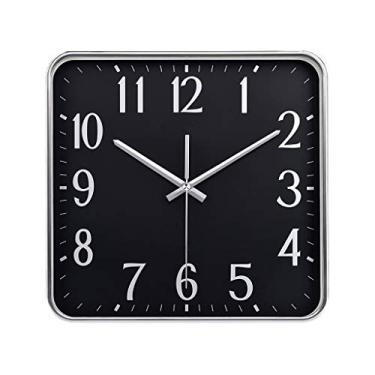 Imagem de Relógio de parede moderno simples para cozinha/sala de estar/escritório grande ultra silencioso movimento de quartzo design retangular relógio de parede moderno relógio decorativo (preto)