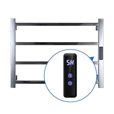 Imagem de Toalheiro elétrico para aquecedor de toalhas com temporizador aquecido, toalheiro elétrico inteligente montado na parede, toalheiro aquecido de aço inoxidável, 68 W, secador de toalhas, cromado (com