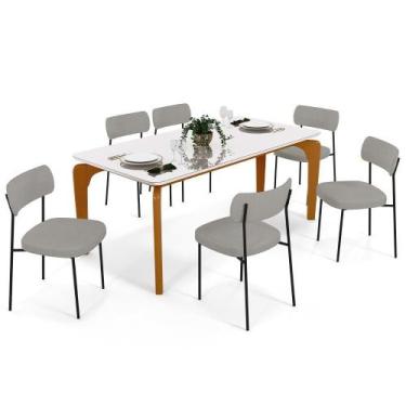 Imagem de Mesa De Jantar 160cm Off White Nature Com 6 Cadeiras Cinza - LYAM DECO