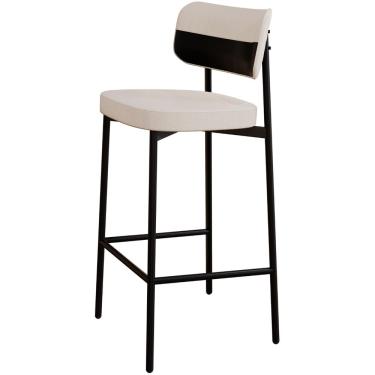 Imagem de Banqueta Alta Bar Cozinha Sala De Jantar Aço Preto Kaira C01 Linho Palha Courino Preto - Lyam Decor