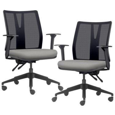 Imagem de Kit 2 Cadeiras de Escritório Giratória Diretor Flow F02 Base Preta Crepe Cinza - Lyam Decor