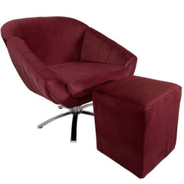 Imagem de Kit Poltrona Giovana Giratória Cromado, Puff Quadrado e Almofadas em S