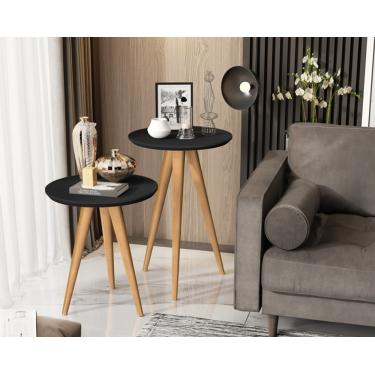 Imagem de Conjunto 2 Mesas Retrô Pés Palito Lateral e Apoio PARIS - Preto - Comprar Móveis em Casa