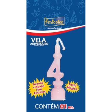 Imagem de Vela de Aniversário Número 4 Rosa, Festcolor