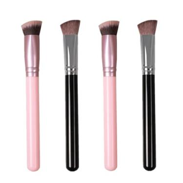 Imagem de HOIRIX Pincel para corretivo angular, pincel cosmético, sob os olhos, pincel de maquiagem sintético para base líquida, ferramenta de mistura de contorno de creme (rosa + preto, 4 peças)