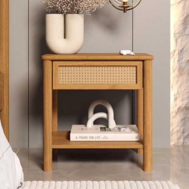 Imagem de IDIMEX Mesa de Cabeceira Rattan 1 Gaveta 1 Nicho Madeira Freijó Cefira