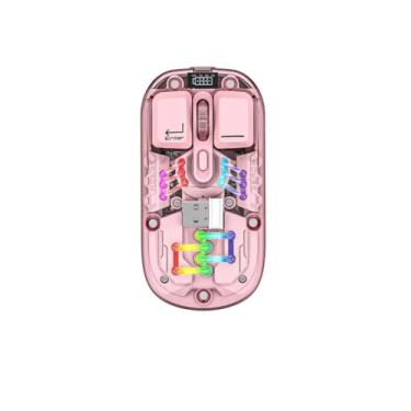Imagem de Mouse Sem Fio Slim Bluetooth Rosa Recarregável com LED RGB – Silencioso, Design Ergonômico, Compatível com PC, Notebook,Tablet e MacBook