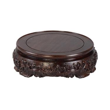 Imagem de Base de suporte de exibição Base giratória de madeira com entalhe em relevo para abajur mesa bonsai e bule(Médio)