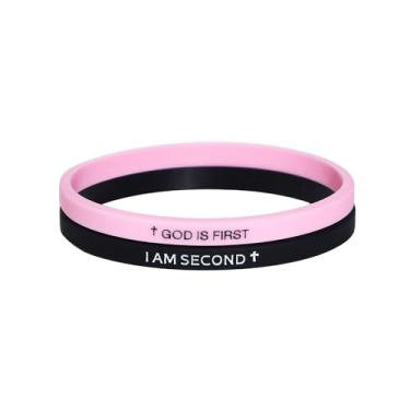 Imagem de God is First I am Second Pulseiras de silicone com versículo da Bíblia Cristã Pulseiras de Borracha Religiosas Cristãs Pulseira para Homens e Mulheres, Bouncy, Silicone, Sem Pedra Preciosa