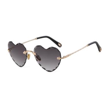 Imagem de VFDHN Óculos de sol em formato de coração para mulheres, rosa, lindo, sem aro, vintage, degradê, feminino, UV400 (1)
