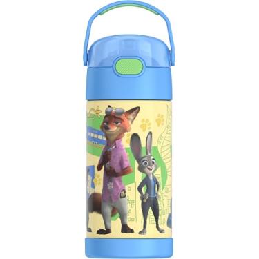 Imagem de THERMOS FUNTAINER Garrafa de água com canudo - 340 g - Garrafa de água infantil isolada a vácuo de aço inoxidável com tampa, Zootopia 2