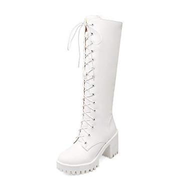 Imagem de Bigfanshu Botas femininas de cano curto de renda de inverno sexy plataforma de salto alto com bota preta outono e, Branco, 40 M EU