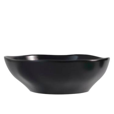 Imagem de SIEBOLD Tigela de frutas preta de 23 cm para mesa de jantar, conjunto de tigelas de servir de 23 cm, tigela funda para cozinha, conjunto de tigelas de cerâmica branca para sopa, cereal, ramen