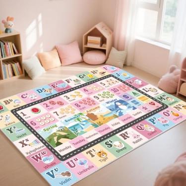 Imagem de Tapete ABC infantil para sala de jogos, sala de aula, tapete de área do alfabeto, tapete lavável para quarto de bebê, sala de jogos, quarto, chão, berçário (rosa, 1,5 x 18 cm)