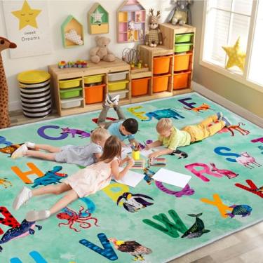 Imagem de Truqual Tapete de sala de aula, alfabeto colorido, para sala de jogos, lavável à máquina, para quarto de crianças