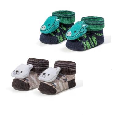 Imagem de Kit 02 Pares Meia Pantufa Bichinho Recém Nascido Maternidade Enxoval Resistente Dallf (Verde)