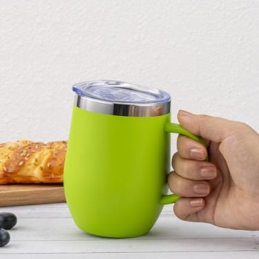 Imagem de Copo de aço inoxidável a vácuo de parede dupla de 340 g - alça e tampa à prova de vazamento, sem suor para café e sorvete (verde fruta)