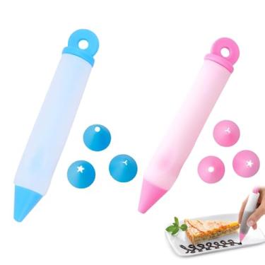 Imagem de 2 canetas de doces, canetas de seringa para decoração de bolos, canetas de silicone para decoração de creme, caneta de decoração de bolo, seringa de geleia de chocolate com 4 bicos e diferentes formas