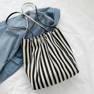 Imagem de Bolsa de compras bolsa de mão grande capacidade axilas portátil listrada feminina (preta)