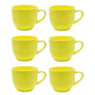 Imagem de Kit 6 Xicaras Ceramica De Cha Amarela 170Ml Com Suporte