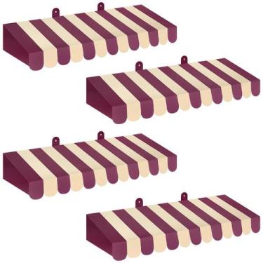 Imagem de Juego de 4 toldos de cartón a rayas púrpura y beige de 60 cm Boao
