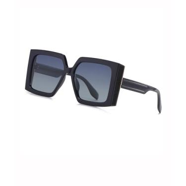 Imagem de Óculos de sol polarizados femininos bonitos e grandes quadrados óculos de sol femininos volumosos para férias SY6094, Armação azul | Lente azul-cinza, Oversized