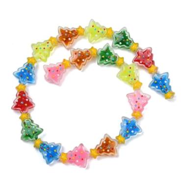 Imagem de 20 peças de contas de árvores de Natal Lampwork, contas espaçadoras de vidro para fazer joias, colar, pulseira, brinco, chaveiro, artesanato, cores mistas, 18 x 15 x 7 mm, orifício: 1,2 mm