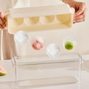 Imagem de Molde grande para cubos de gelo, 4 bolas grandes e redondas com tampa para freezer, uísque, coquetéis