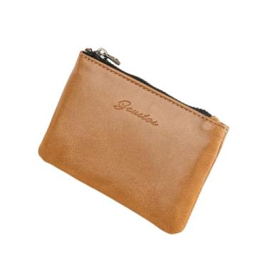 Imagem de Carteira de bolso de couro PU bolsa de moedas pequena bolsa com zíper para homens e mulheres bolsa de moedas, Marrom, Tendência