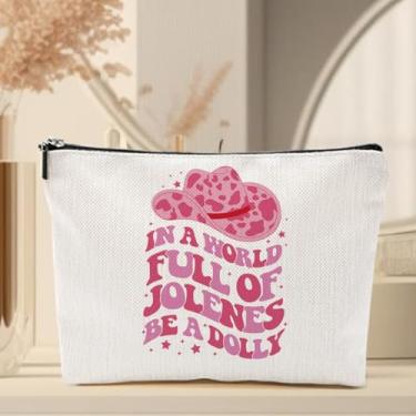 Imagem de Bolsa de cosméticos com tema Country Pink Dolly Bolsa de presente para amantes de música country chapéu de faroeste cantora boneca para presente música country bolsa de maquiagem bolsa de álbum