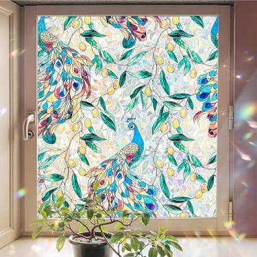 Imagem de Película de privacidade para janela, adesivos coloridos de janela florais, adesivos estáticos de buquê faça-você-mesmo removíveis, decalques para suprimentos de festa em casa, escola, escritório