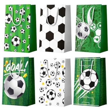 Imagem de Conjunto de 24 peças de sacos de lembrancinha de futebol, sacos de papel para festas de futebol, lanches, doces, decorações de festa de aniversário de futebol